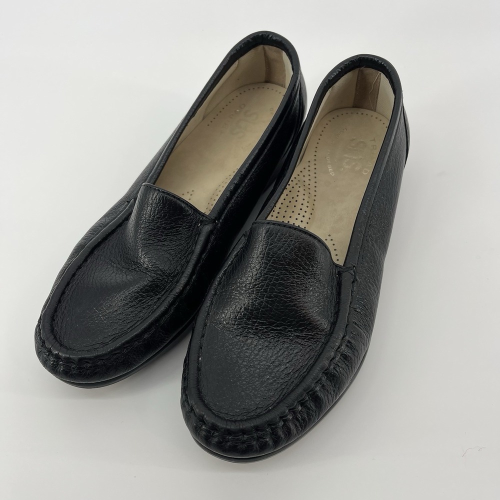 SAS Tripad Comfort Handcrafted Leather Low Wedge Loafer Shoe Sz 7W Black - Picture 2 of 7